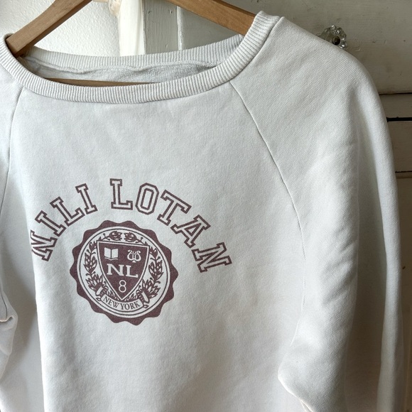 Nili Lotan | Women’s White Crewneck Logo Slightly Cropped Sweatshirt, size M - Picture 12 of 13